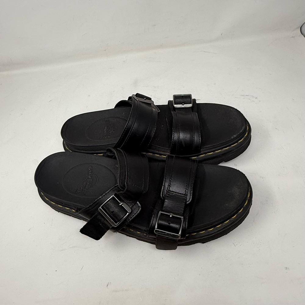 Dr. Martens Black Leather Double-Buckle Slide Sandals